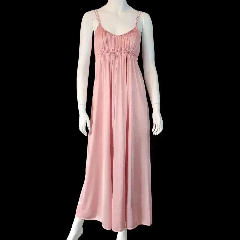 Vintage 70s Blush Pink Empire Waist Slip Nightgown Dress S